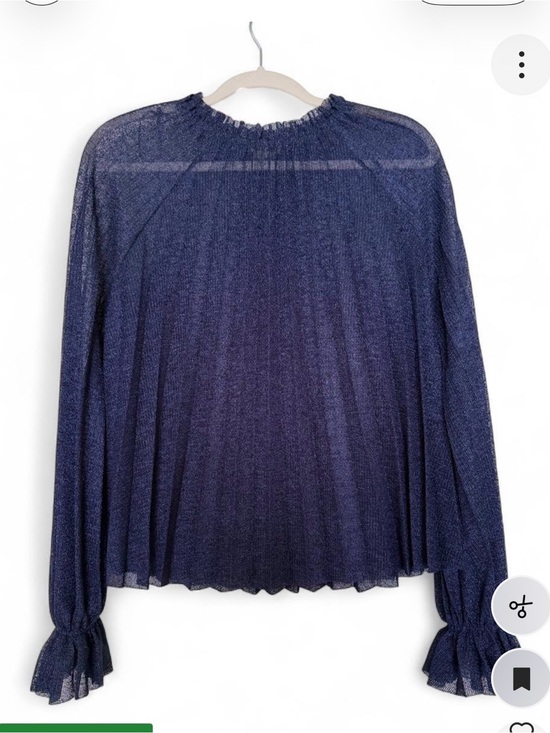 Zara Tops - Zara Navy Metallic Sheer Pleated Blouse